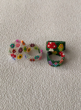 HUYA原创设计手工串珠戒指女小森林花朵编织小众可爱少女米珠戒指