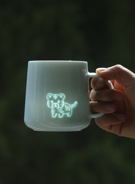 景德镇生肖杯子玲珑瓷陶瓷水杯带盖马克杯情侣可爱咖啡杯礼物茶杯