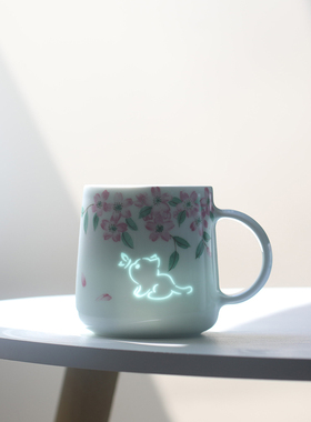 子木樱花猫咪杯子景德镇玲珑陶瓷马克杯简约唯美水杯好看的礼物