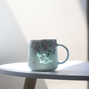 子木樱花猫咪杯子景德镇玲珑陶瓷马克杯简约唯美水杯好看的礼物