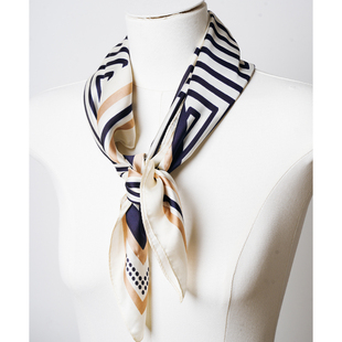 chris小倩条纹波点小方巾丝巾三角巾衬衫 护颈薄围巾领巾复古缎面