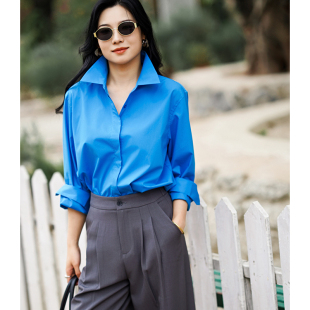 chris小倩日本东丽进口原纱经典 女 百搭高级感BF风宽松直筒衬衫