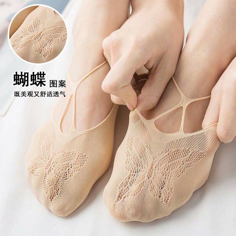 船袜潮百搭黑夏袜子薄款吊带春秋女款蕾丝透气水晶短袜ins蝴蝶