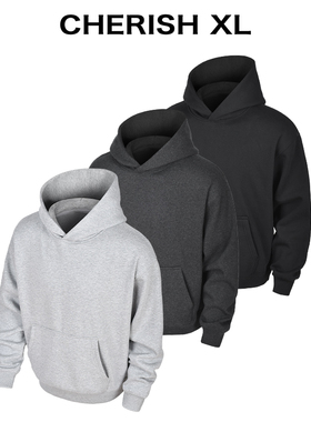 CRXL【重磅1000G长绒棉空气层】短款加绒秋冬宽松保暖连帽卫衣男