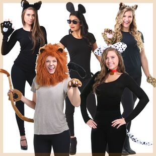 COSPLAY 动物头套帽子尾巴耳朵 黑猫猎豹狮子斑点狗黑老鼠套件