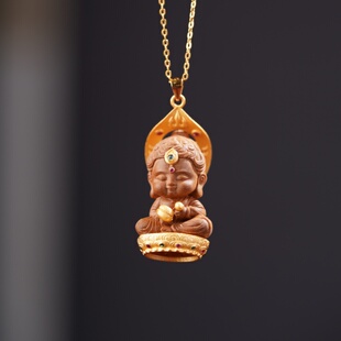 正宗印度老山檀香木宝宝佛吊坠项链轻奢小众新中式古风文玩男女款