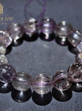 盖亚回声天然7A级拉丝猫眼紫锂辉手链13mm紫锂辉手串紫色锂辉石
