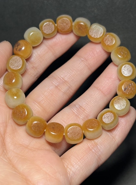 新疆和田玉黄沁籽料手串苏工精品男女款玉器手链手串9*10mm