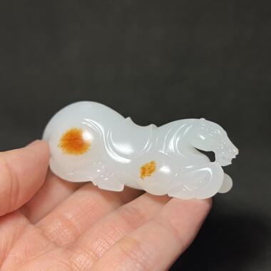 新疆和田玉白玉籽料马到成功吊坠苏工精品男女款玉器挂件 把件