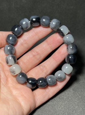 新疆和田玉青花籽料手串10*11mm苏工精品男女款玉器手串老型珠