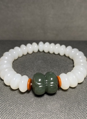 算盘珠手链和田玉白玉籽料手串男女玉珠子串并蒂莲青玉隔珠实价