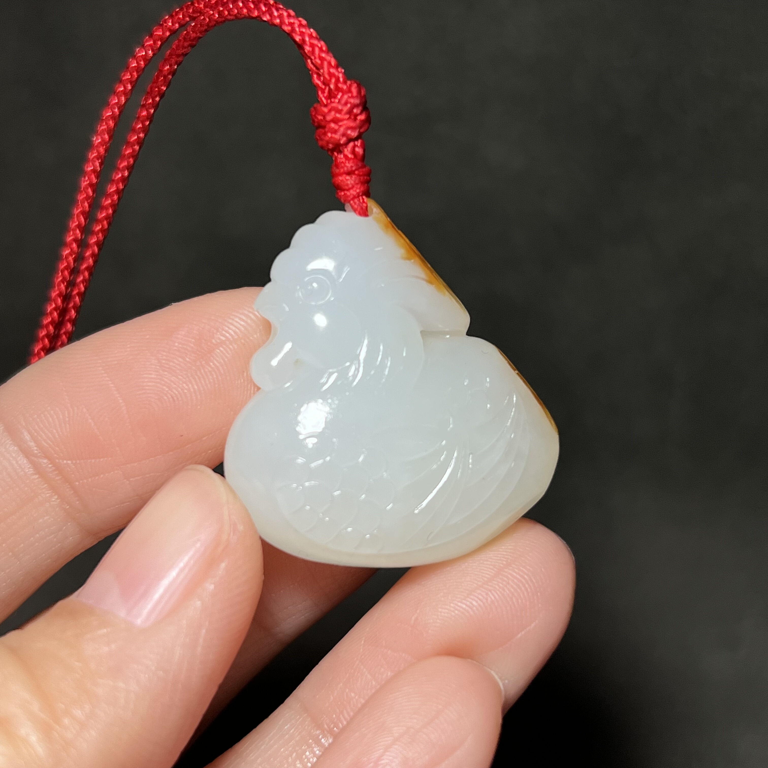 新疆和田玉白玉籽料生肖鸡吊坠苏工精品男女款玉器挂件玉佩洒金皮