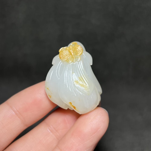 新疆和田玉白玉籽料白玉兰花挂件苏工精品男女款精品玉坠玉佩吊坠