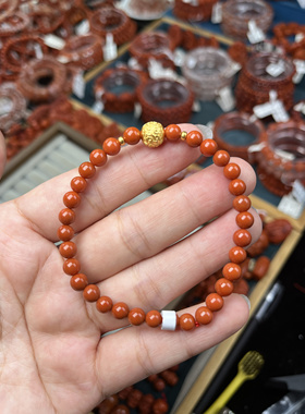 南红满色肉5m+柿子红高品质（纯银回纹珠）