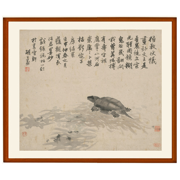 任熊灵龟图国画花鸟画客厅挂画装饰画非手绘真迹玄关字画横版卷轴