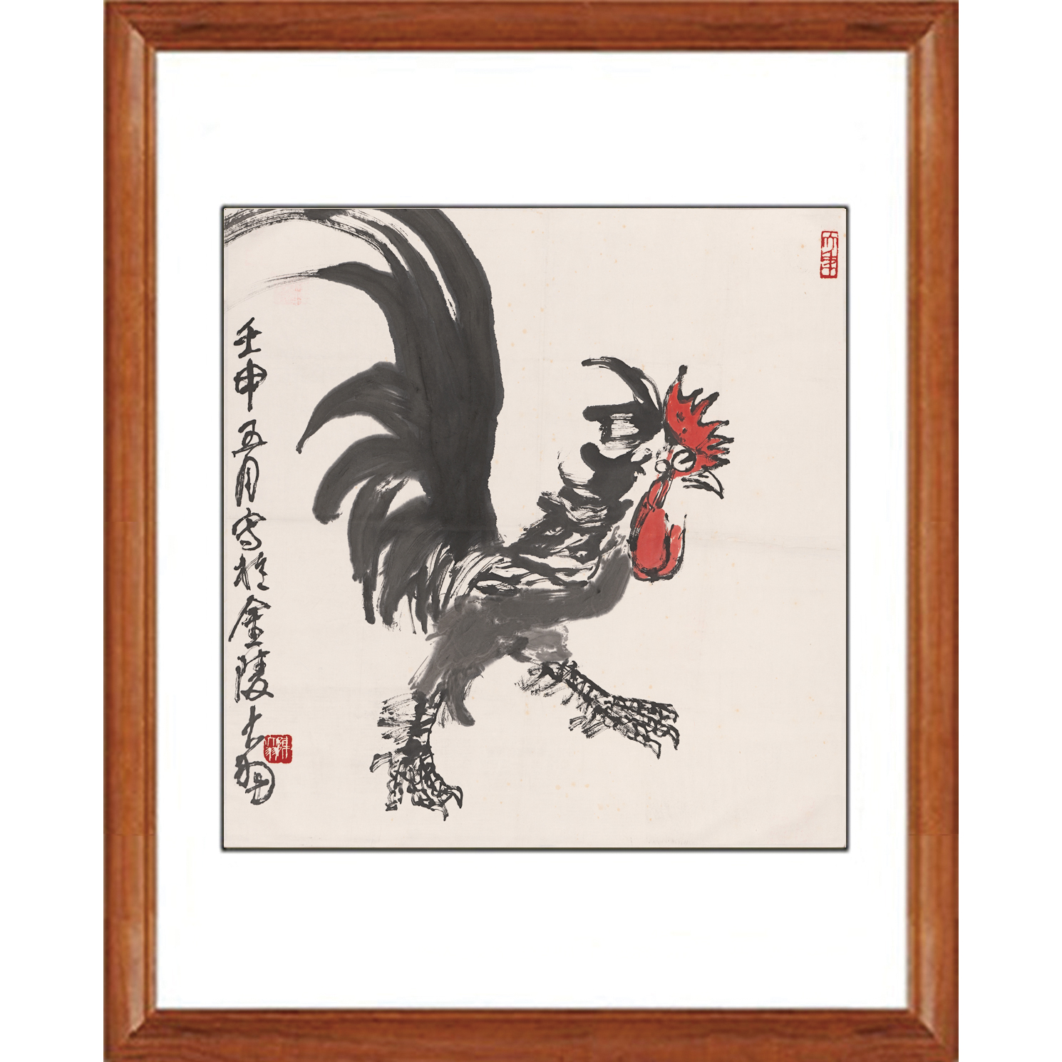 陈大羽雄鸡图挂画国画非手绘仿真迹玄关装饰画字画花鸟画客厅卷轴图片