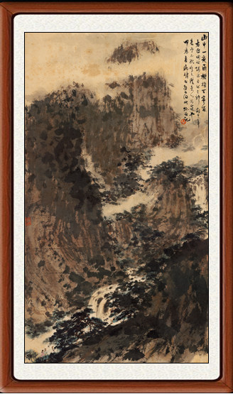 装饰画中国画真迹客厅山水画竖版非手绘仿傅抱石王维诗意图赠装裱