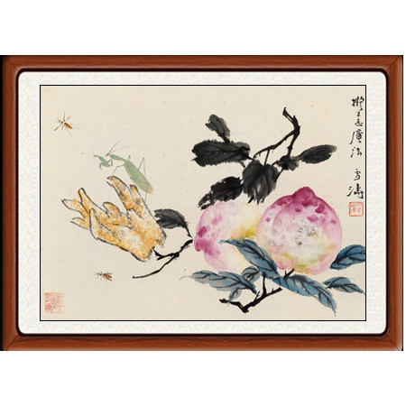 装饰画国画客厅横幅花鸟画挂画非手绘仿真迹王雪涛双寿图卷轴装裱
