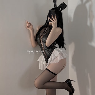 秘密约会  性感紧身制服绑带裙边连体衣纱裙兔女郎套装 趁夜出逃