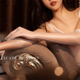 丝滑把玩 油光黑丝袜分指手套趣味超薄透明长款cos袖套 趁夜出逃