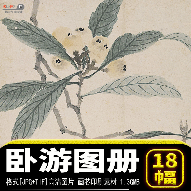 明代沈周山水花鸟国画卧游图册tif高清jpg图片临摹画芯素材源文件