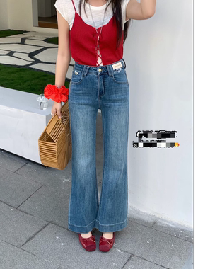 高腰宽松显瘦夏季新款破洞微喇牛仔裤女6653-2