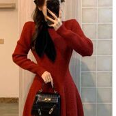 长裙GIRL高弹力常规加厚A字裙连衣裙收腰裙子针织00211