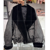 拼接常规款 黑色丝绒新一体黑色百搭女外套GD25155