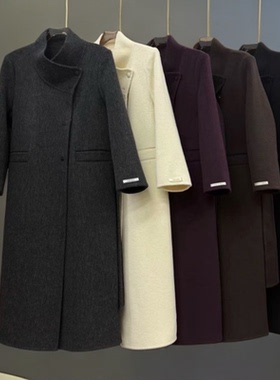 女黑色长袖百搭针织秋冬外套毛呢外套扎染长款立领GD88530