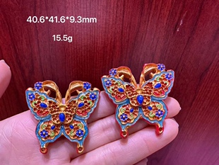 天然高含量灵丹砂彩绘双面雕蝴蝶车钥匙钥匙扣包包链项链吊坠