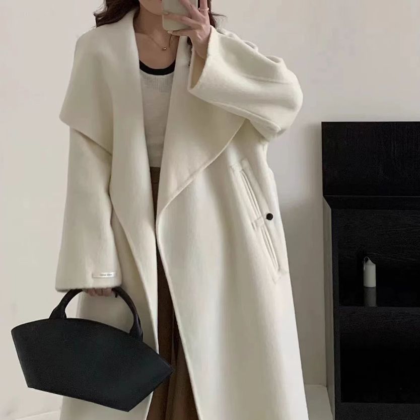 小众设计秋冬时尚宽松纯色中长款大衣外套女士GGHZM8805