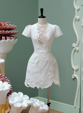 越南小众设计师手工立体剪裁精致修身收腰短款连衣裙GSEN68020