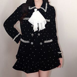 复古千金重工精致万钻钉珠丝绒外套 秋冬女GZJ68269 半裙套装