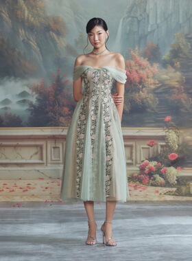 越南小众清新森系风钩花收腰连衣长裙GSEN68193