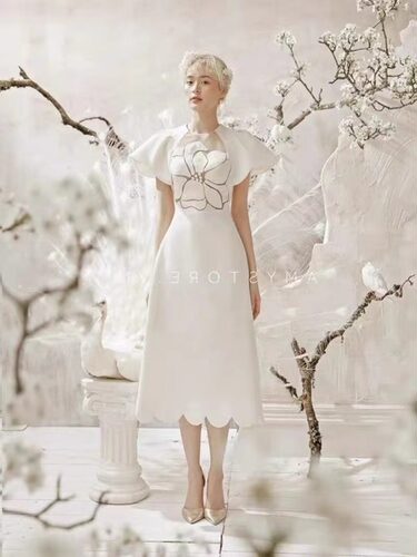 越南小众张柏芝明星同款度假浮雕花朵礼服长裙GMOD202100093