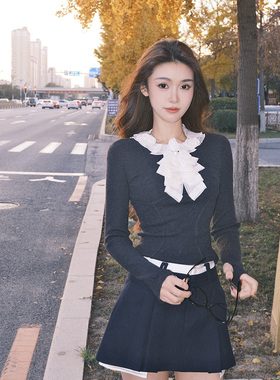 拉拉家2025冬季新款甜美减龄荷叶领修身针织打底衫上衣GZJ68263