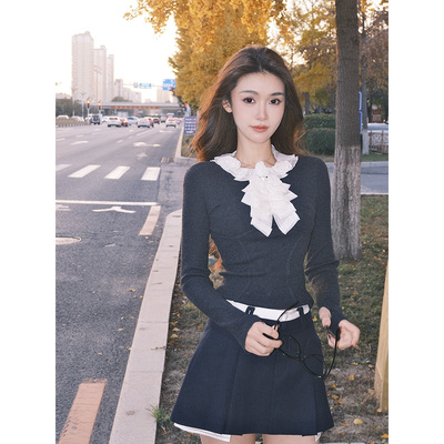 拉拉家2025冬季新款甜美减龄荷叶领修身针织打底衫上衣GZJ68263