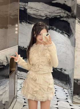 拉拉家2025冬季新款法式宫廷风针织拼接修身上衣GZJ68266