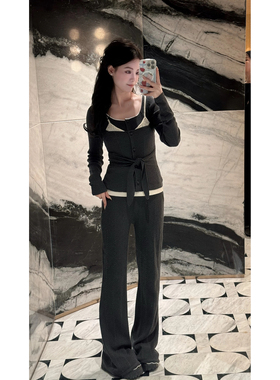 拉拉家2025冬季新款撞色针织上衣针织裤休闲裤套装GHQ68267