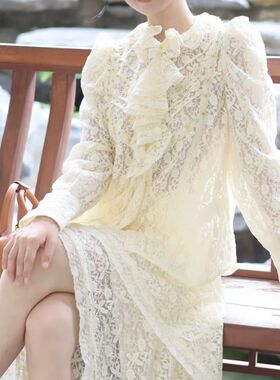 拉拉家2025冬季新款千金风荷叶领设计蕾丝长袖上衣女GFC25264