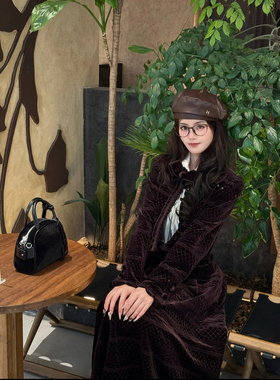 拉拉家2025冬季新款美拉德丝绒蝴蝶结装饰绣花外套短上衣GZJ68243