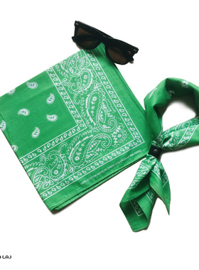 绿色头巾纯棉印花方巾腰果花丝巾百搭DIYTOP舒适多用途围巾个性装