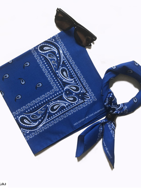 蓝色纯棉图案大方巾头巾手帕户外酒吧装饰小领巾百搭服饰