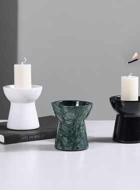 现代轻奢天然大理石烛台摆件样板房售楼部客厅茶几餐桌石材工艺品