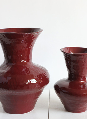 红色陶瓷手作日式花瓶家居装饰摆件客厅小众民宿茶室插花器高级