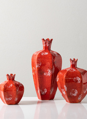 新中式国风禅意红色陶瓷罐复古干枝花瓶茶室软装饰品摆件家居