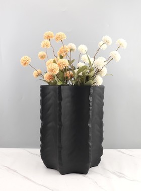 现代简约黑色树脂干花插花花器装饰摆件电视柜餐厅软装家居