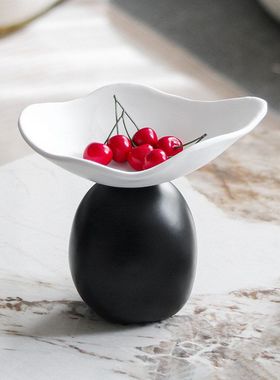 艺术鹅卵石底座高脚果盘摆件样板房酒店民宿前台玄关不规则零食盘