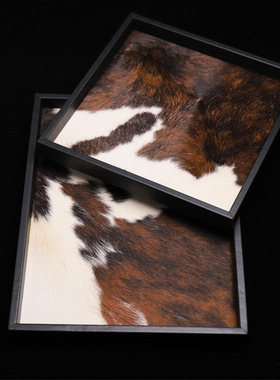 侘寂风高级感黑色皮革马毛托盘文玩首饰收纳盘家居艺术装饰盘