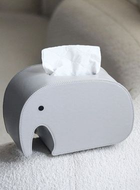 轻奢皮革纸巾盒摆件客厅样板间儿童房展厅餐厅酒店可爱大象抽纸盒